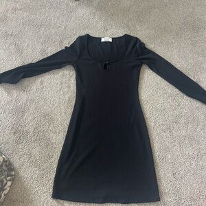 Reformation Black Long-Sleeve Scoop Neck Dress